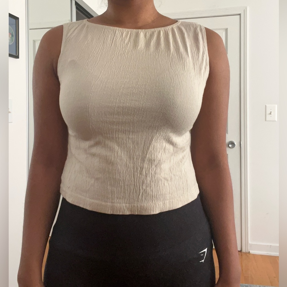Brandy Melville cream textured high neck sleeveless tank top